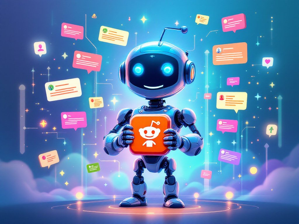 Robot with Reddit alien logo symbolizing AI-powered search